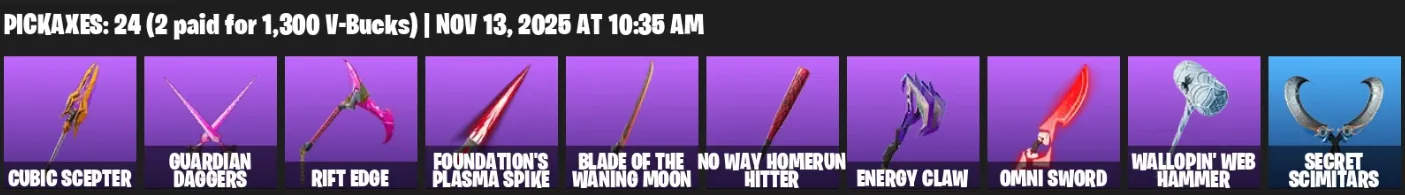 F1326 38 Skins - Drift, Roque Agent, The Imagined, The Origin, Ronin, The Foundation - 24 Pickaxes (G)